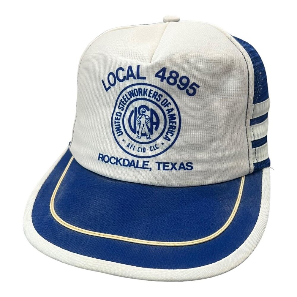 Vintage 80s Local 4895 United Steelworkers, Texas 3 Strip Trucker hat